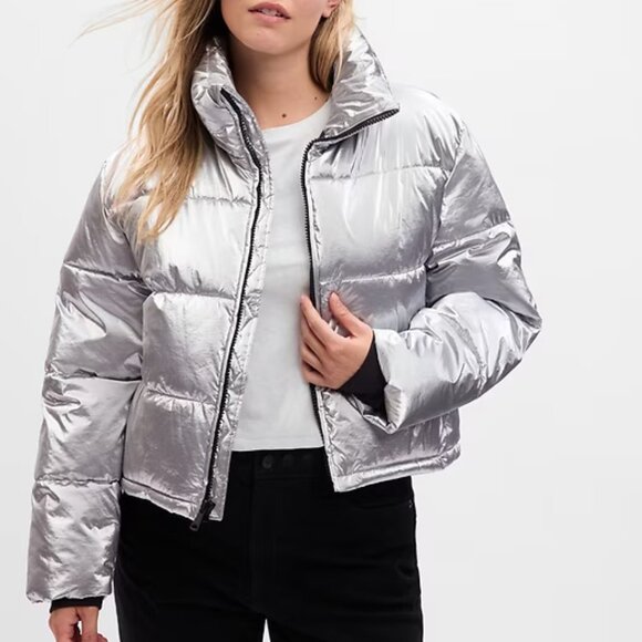 GAP Big Puff Crop Jacket in Silver - Picture 2 of 5